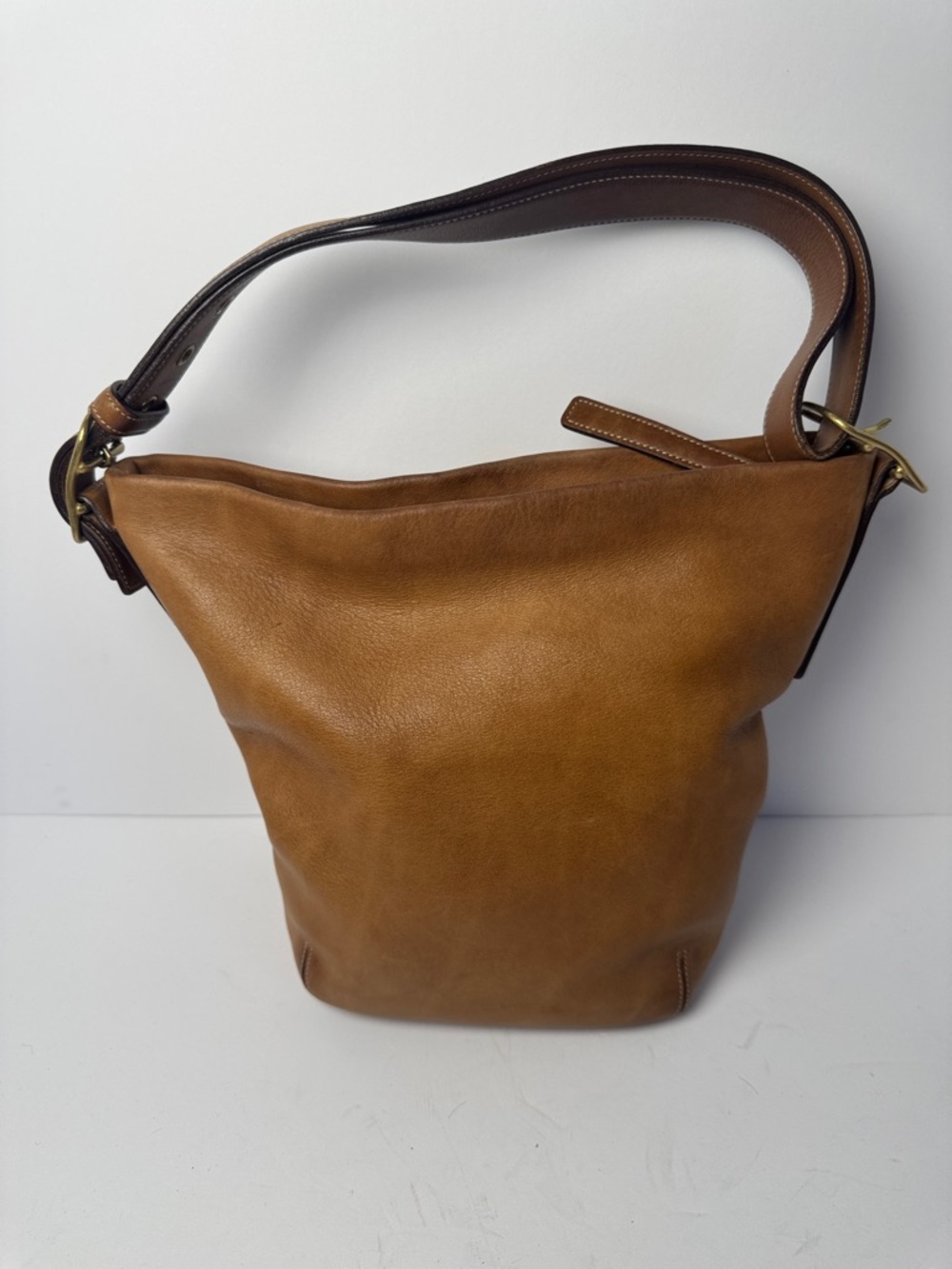 COACH Vintage Y2K 2002 Duffle Sac Bucket Bag Tan Leather Adjustable Shoulder Bag - Picture 1 of 16